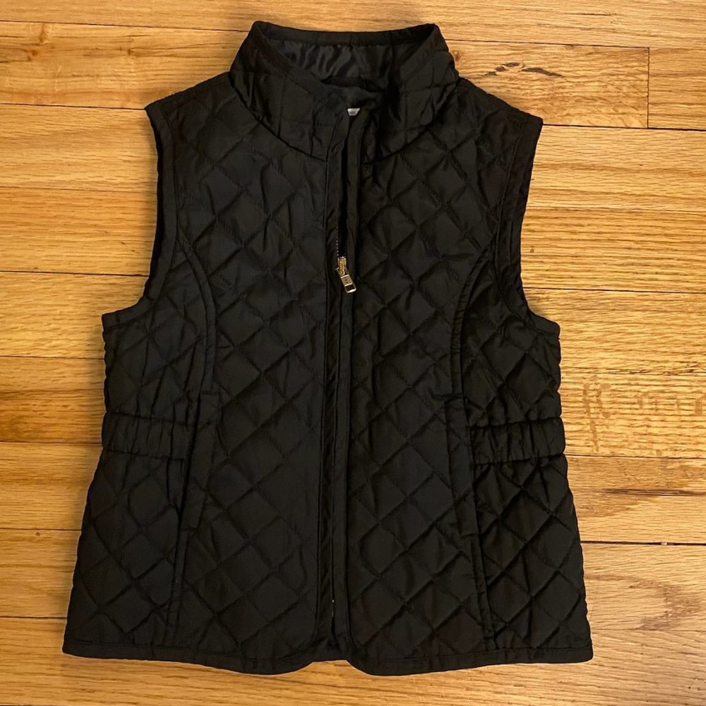 Old Navy Little Girls Quilted Vest - Size 5T - Black w/ Cute Stitching & Waist!
